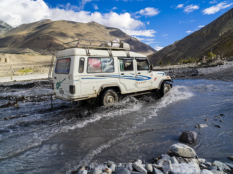 An adventurous jeep journey on the challenging mountain roads leading towards Rara Lake, Nepal