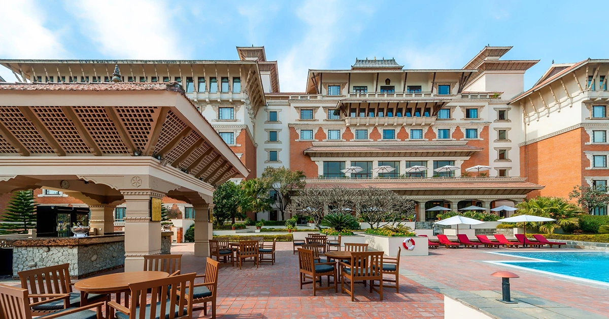 Lush garden and outdoor pool at Hyatt Regency Kathmandu