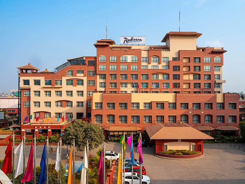 Rooftop lounge with city views at Radisson Hotel Kathmandu